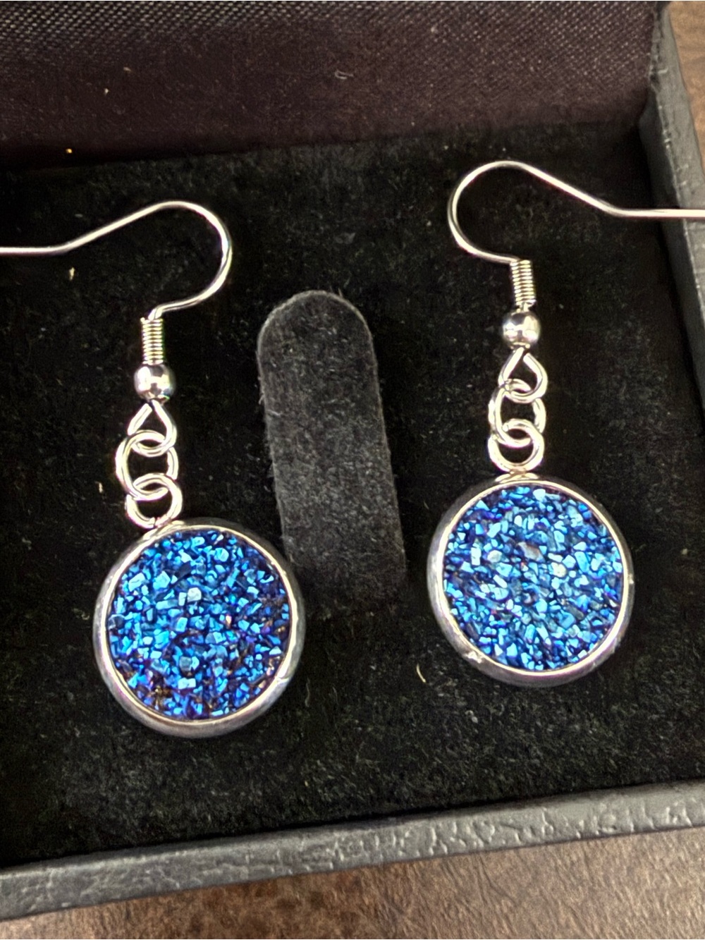 Silver toned Blue Druzy Earrings new